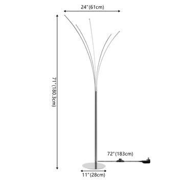Fuochi 71" Modern Minimalist Metal 5-Branch Arc Dimmable Integrated LED Floor Lamp with Remote Control - JONATHAN Y